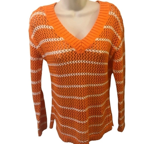 Talbots Petites Open Weave V-Neck Shaker Style Sweater SP Striped V Neck Cotton - Picture 7 of 8